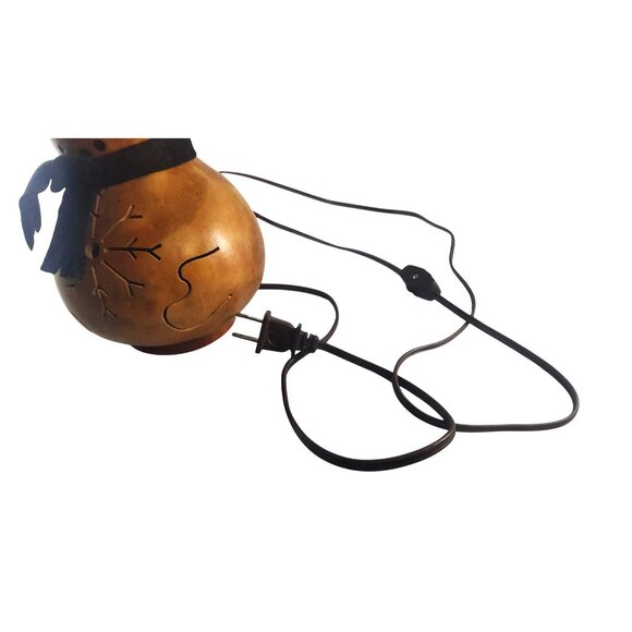 Rustic Handcrafted Gourd Snowman Lamp by Meadow Brook Gourds With Black Felt Top - Picture 5 of 15